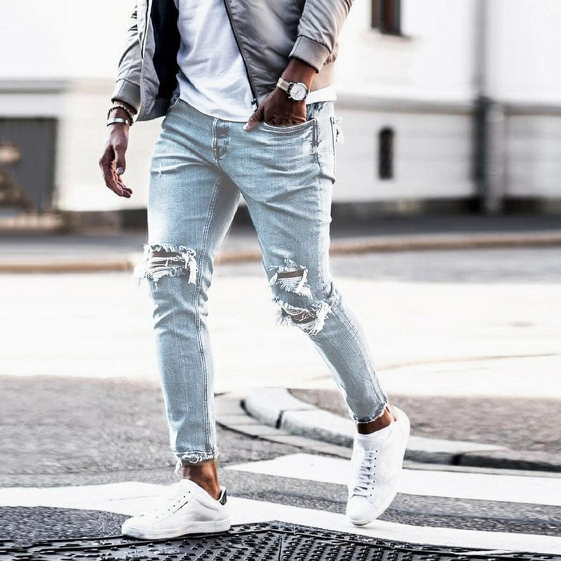 Jeans Masculinos Destroyed – Estilo Lavado e Rasgado para Um Look Cheio de Atitude - Blue&Pink