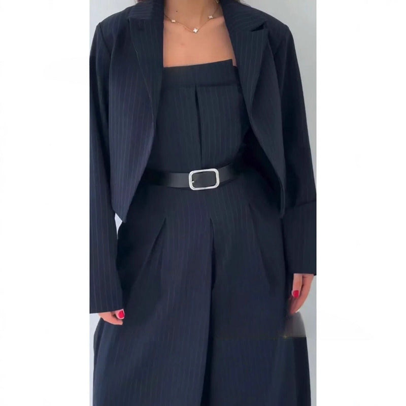 Off - the - shoulder Jumpsuit Jacket Women's Commuter Suit - Blue&Pink