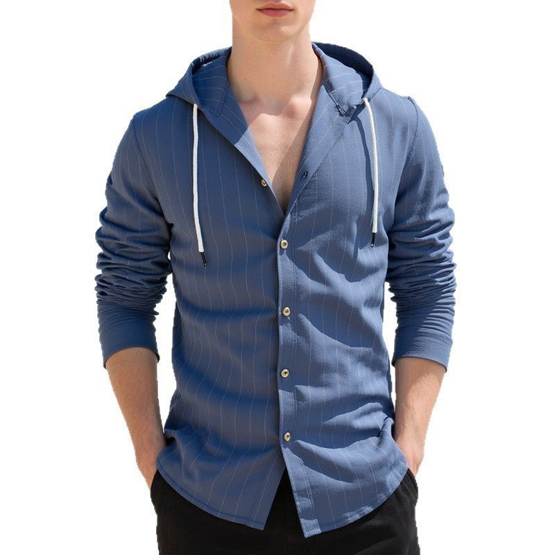Slim - fit Hood Cardigan Casual Shirt Men - Blue&Pink
