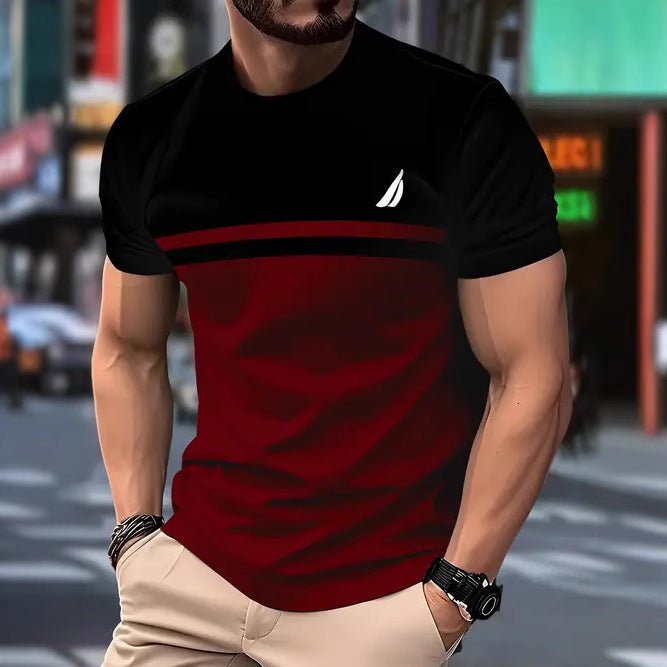 New Fashion Casual High Quality Contrast Color Men's Short Sleeve T-shirt - Blue&Pink