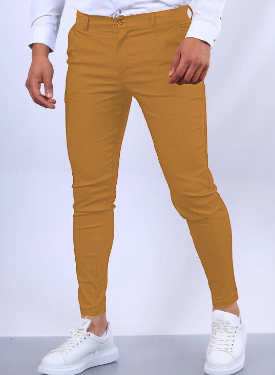 Men's Solid Color Twill Slim Fit Stretch Feet Pants - Blue&Pink