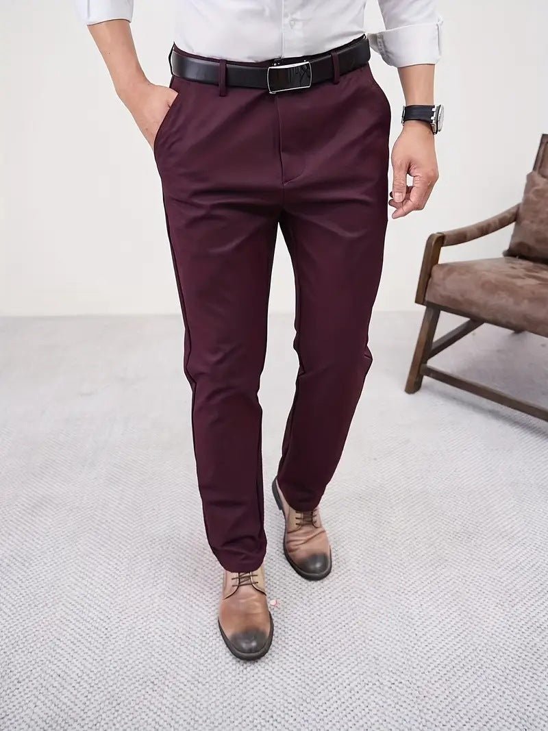 Men's Slim Fit Business Pure Color Casual Tappered Straight - leg Trousers - Blue&Pink