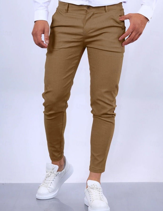 Men's Solid Color Twill Slim Fit Stretch Feet Pants - Blue&Pink
