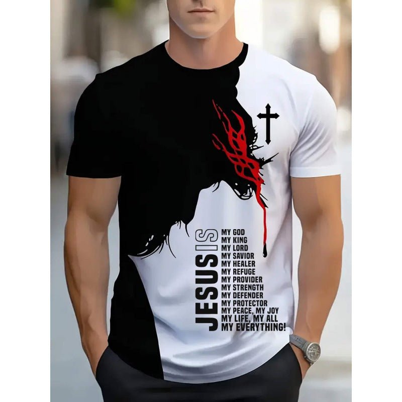Men's Short - sleeved T-shirt Business Casual Series Digital 3D Printing - Blue&Pink