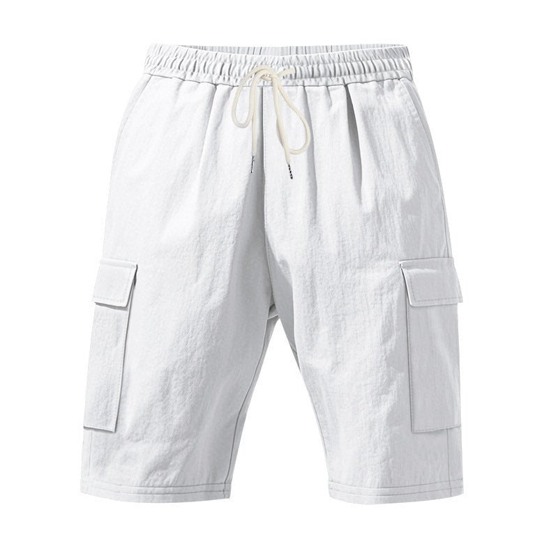 Men's Air - permeable Beachwear Linen Loose Multi - pocket Casual Shorts - Blue&Pink