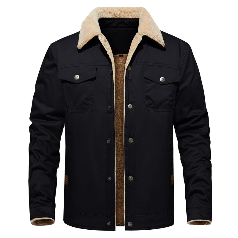 Men's Winter Jacket Lined Sherpa Jacket Warm Trucker Coat Multi Pocket - Blue&Pink