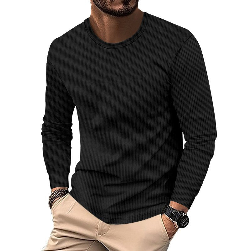 Round Neck Waffle Casual Top For Men - Blue&Pink