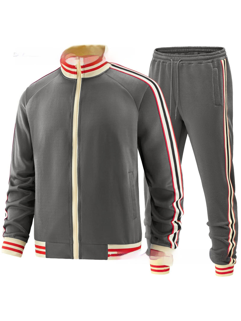 Men's Casual Sports Suit Color Matching Two - piece Set - Blue&Pink