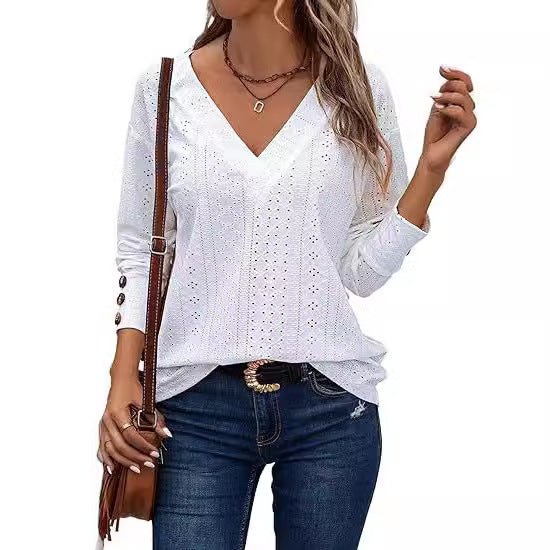 Camisa em Renda com Recortes e Punhos Longos Estilo Luxo - Blue&Pink