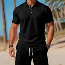 Men's Summer Casual Sports All - matching Slim Fit Short - sleeved Polo Shirt Shorts - Blue&Pink