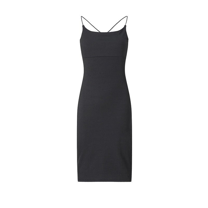 New European And American Sexy Backless Slit Slim Sleeveless Sling Dress - Blue&Pink
