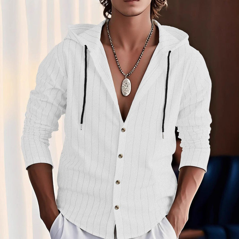 Slim - fit Hood Cardigan Casual Shirt Men - Blue&Pink