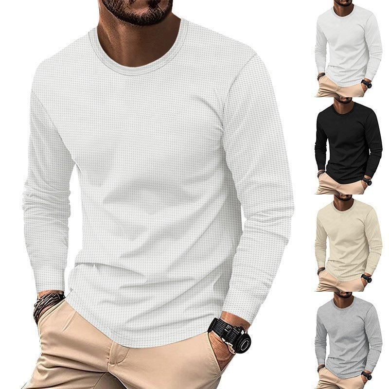 Round Neck Waffle Casual Top For Men - Blue&Pink