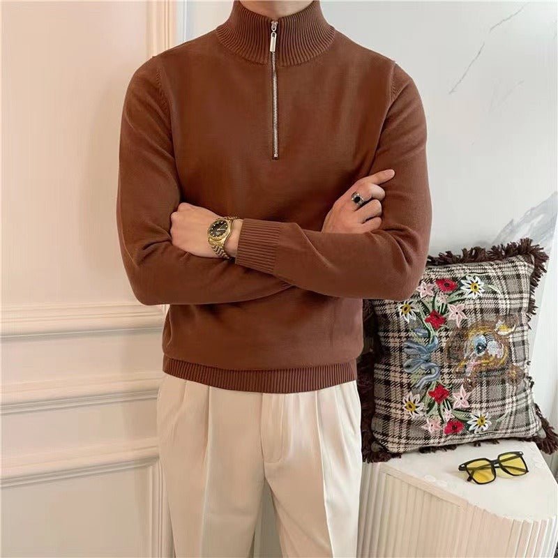 Half Turtleneck Zipper Bottoming Sweater Men Pullover All - matching - Blue&Pink