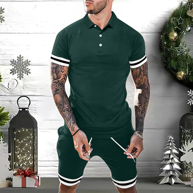 Mens Short Sets 2 Piece Outfits Polo Shirt Fashion Summer Tracksuits Casual Set Short Sleeve And Shorts Set For Men - Blue&Pink
