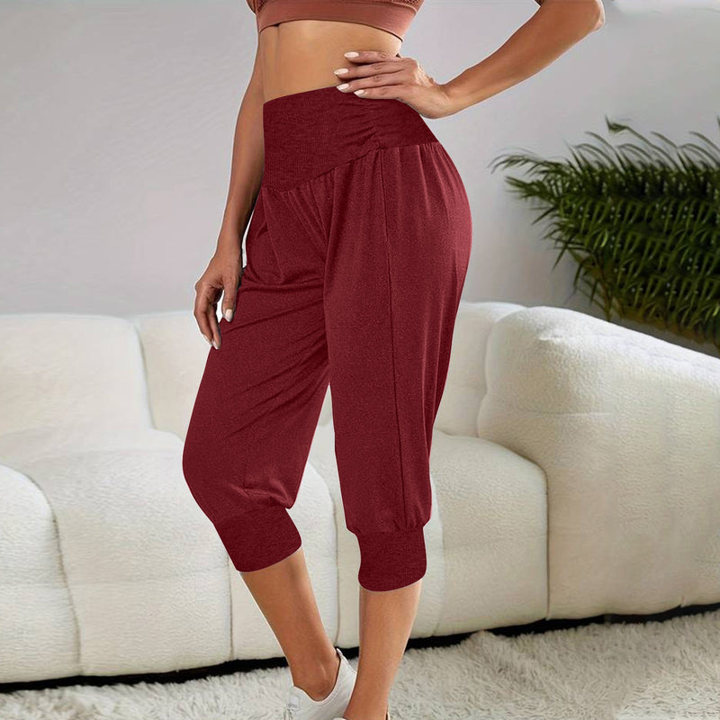 Women's Home Casual Pants High Waist Temperament Ankle - tied Harem Pants - Blue&Pink