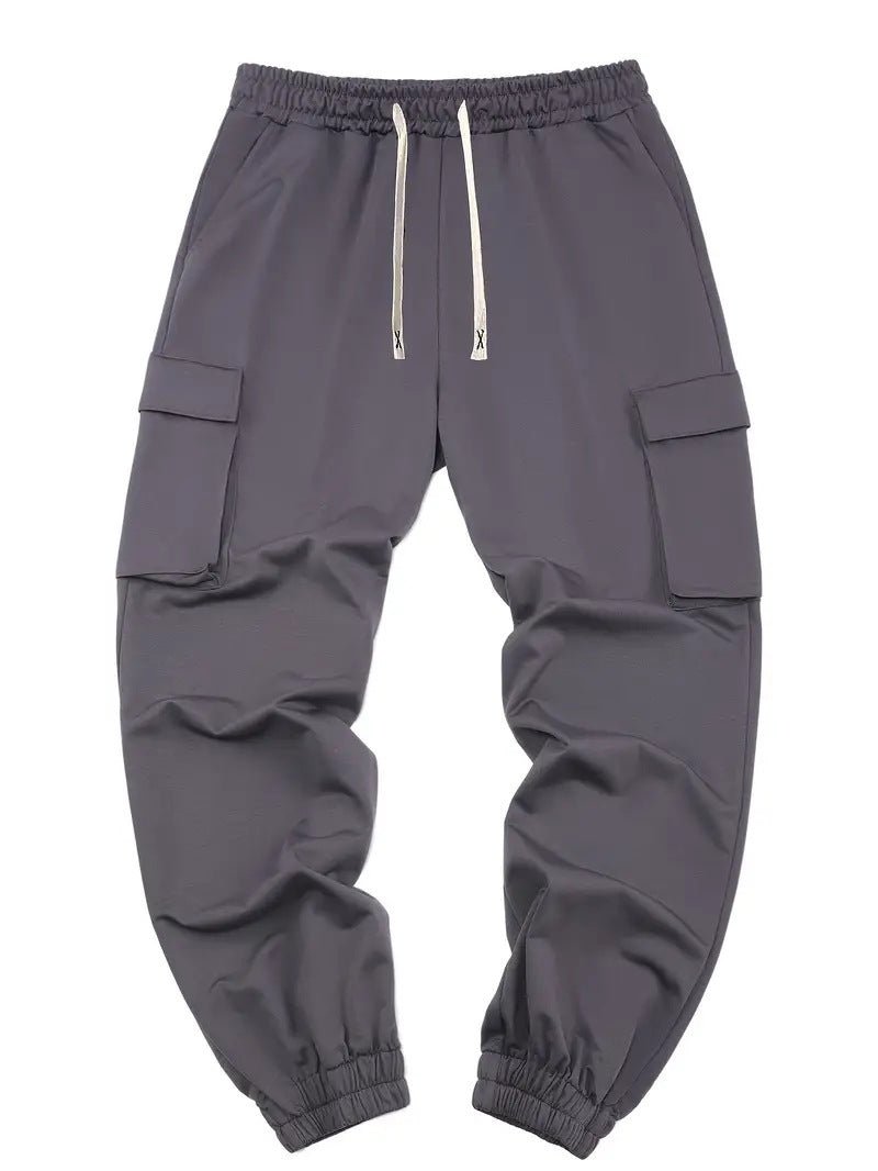 Men's Multi - pocket Workwear Pants Ancient Leisure Tappered Trousers - Blue&Pink