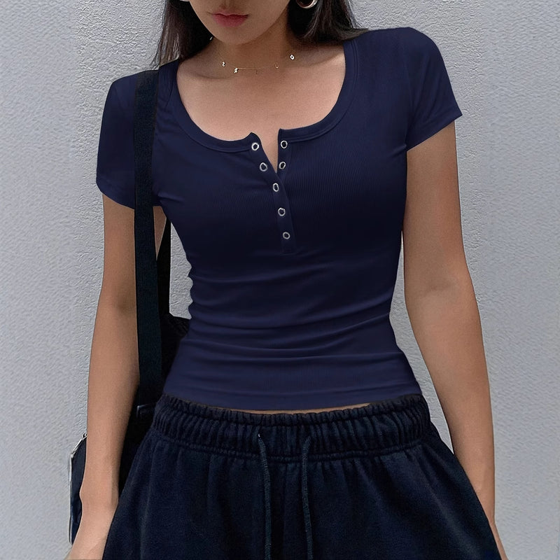 T-shirt com Botões Estilo Cardigan