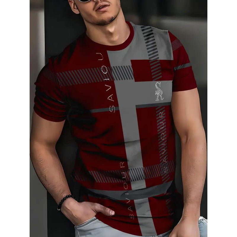 Men's Short - sleeved T-shirt Business Casual Series Digital 3D Printing - Blue&Pink