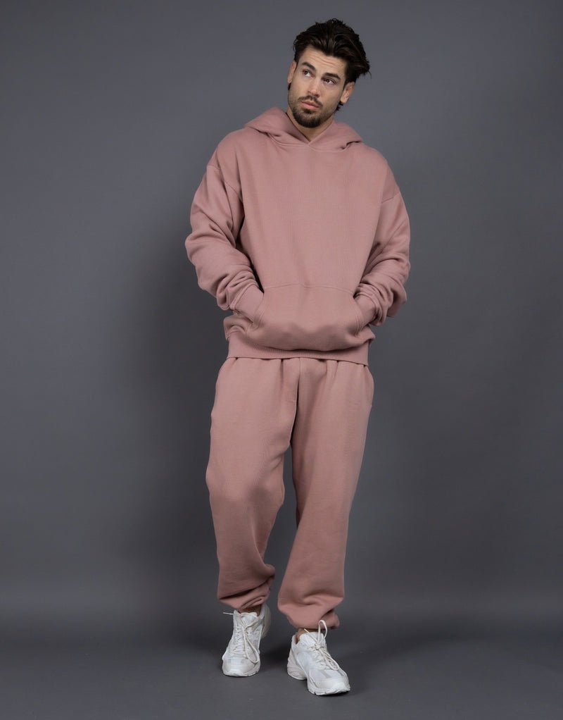 Men's Casual Loose Solid Color Hooded Sweatshirt Pants - Blue&Pink