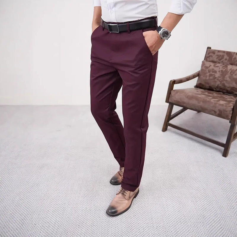 Men's Slim Fit Business Pure Color Casual Tappered Straight - leg Trousers - Blue&Pink