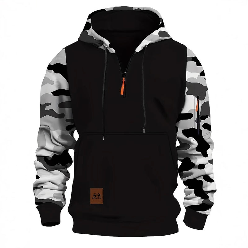 Stitching Hooded Men's Fashion Camouflage American Vintage Zipper Sweater - Blue&Pink