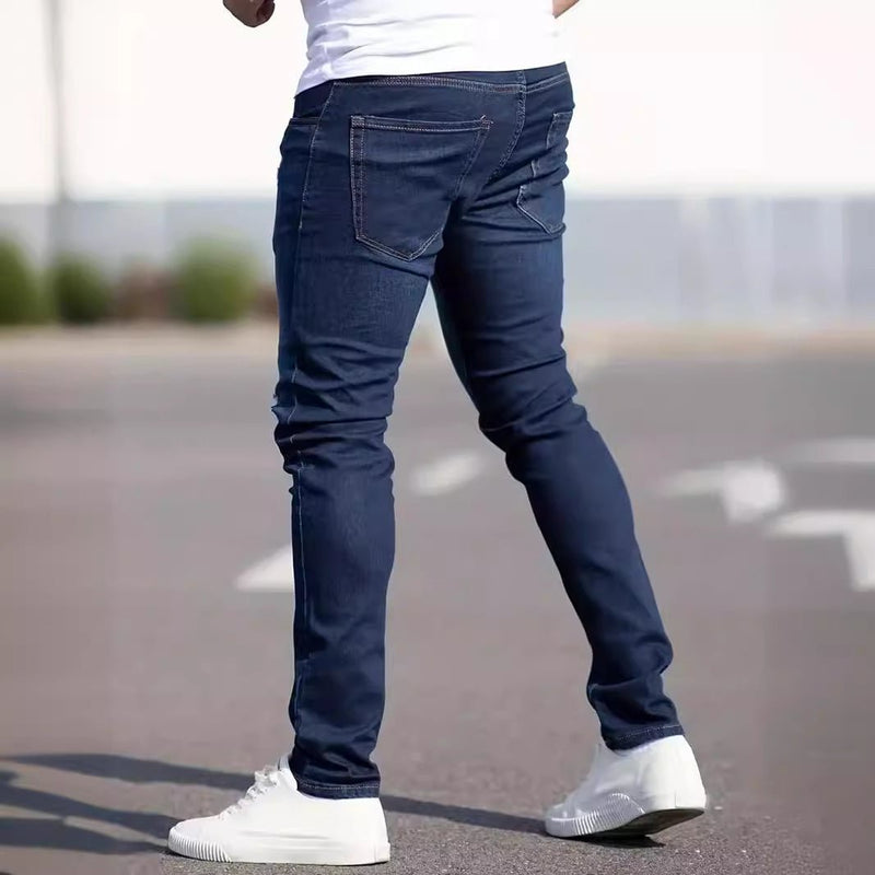 Men's European And American Fashionable Worn Slim Casual Jeans - Blue&Pink