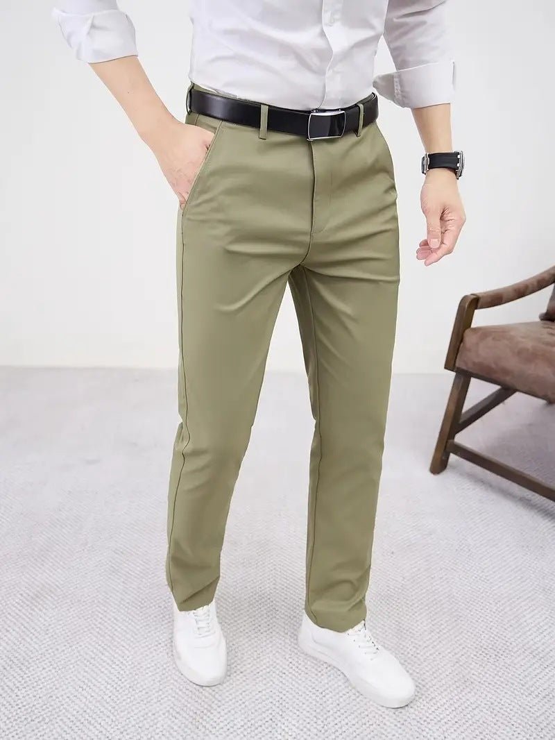 Men's Slim Fit Business Pure Color Casual Tappered Straight - leg Trousers - Blue&Pink