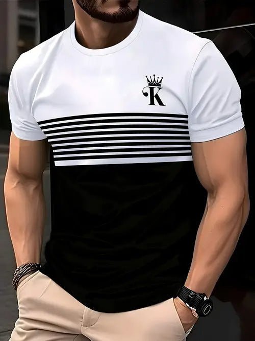 New Fashion Casual High Quality Contrast Color Men's Short Sleeve T-shirt - Blue&Pink