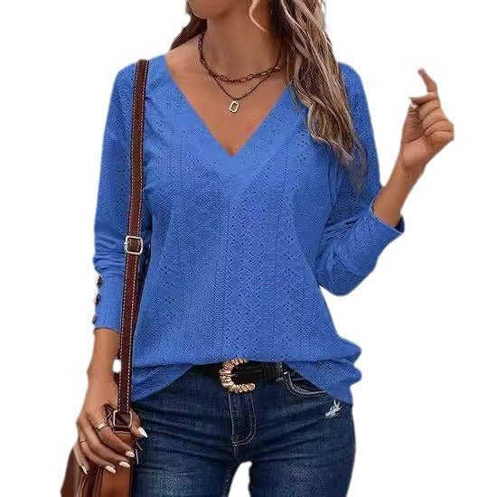 Camisa em Renda com Recortes e Punhos Longos Estilo Luxo - Blue&Pink