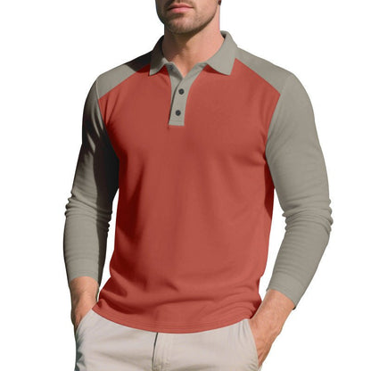 Golf Lapel Long - sleeved T-shirt Bottoming Shirt - Blue&Pink
