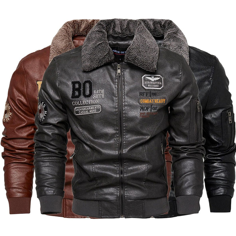 Foreign Trade New Men's Casual Fashion Leather Slim Fit Leather Jacket Coat - Blue&Pink