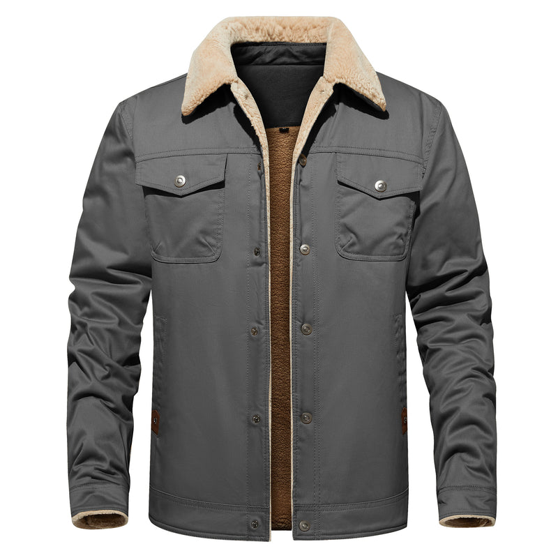 Men's Winter Jacket Lined Sherpa Jacket Warm Trucker Coat Multi Pocket - Blue&Pink