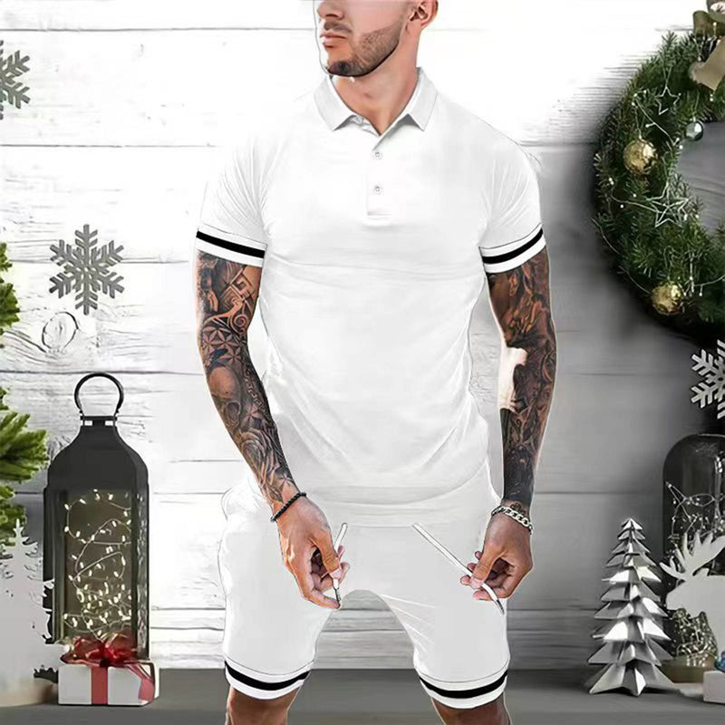 Mens Short Sets 2 Piece Outfits Polo Shirt Fashion Summer Tracksuits Casual Set Short Sleeve And Shorts Set For Men - Blue&Pink