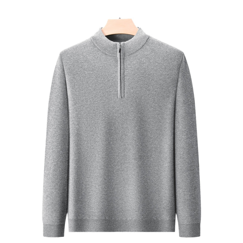 Men's Half - high Collar Zipper Sweater Middle - aged Men's Thickened Keep Warm Pure Color Sweater - Blue&Pink
