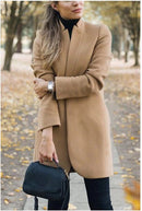 Autumn And Winter New Fashion Stand Collar Women's Woolen Coat - Blue&Pink