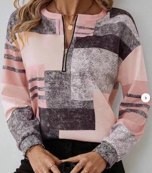 Polo Casual com Fecho e Design Geométrico Único - Blue&Pink