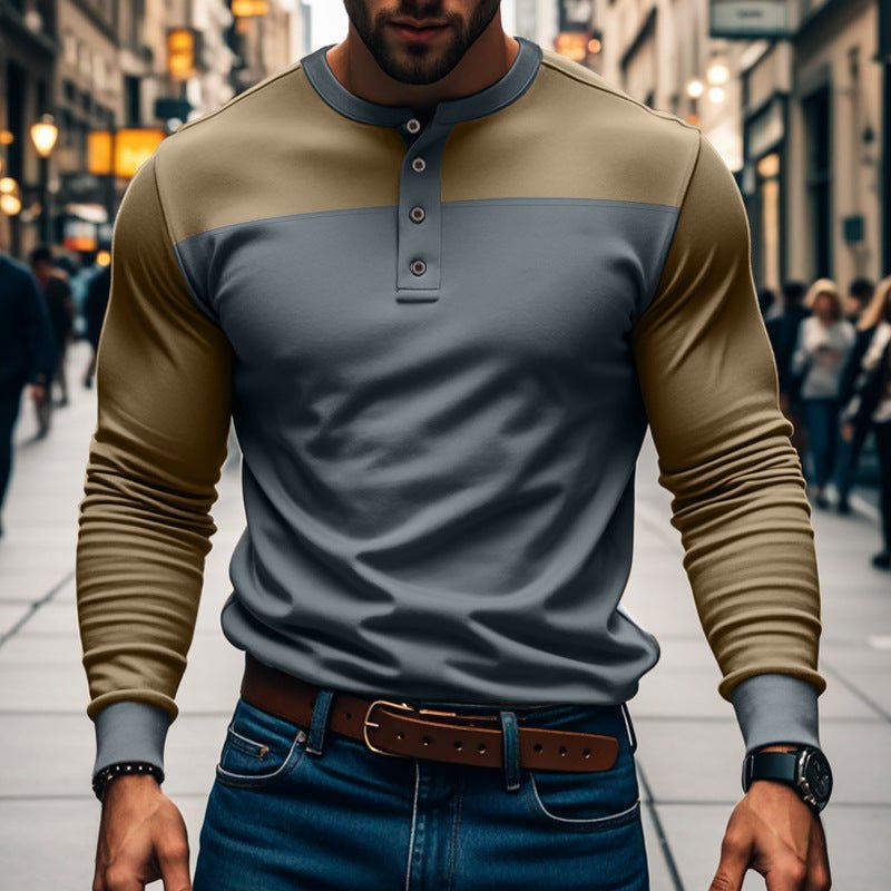 American Slim Fit Commute Henley Shirt - Blue&Pink
