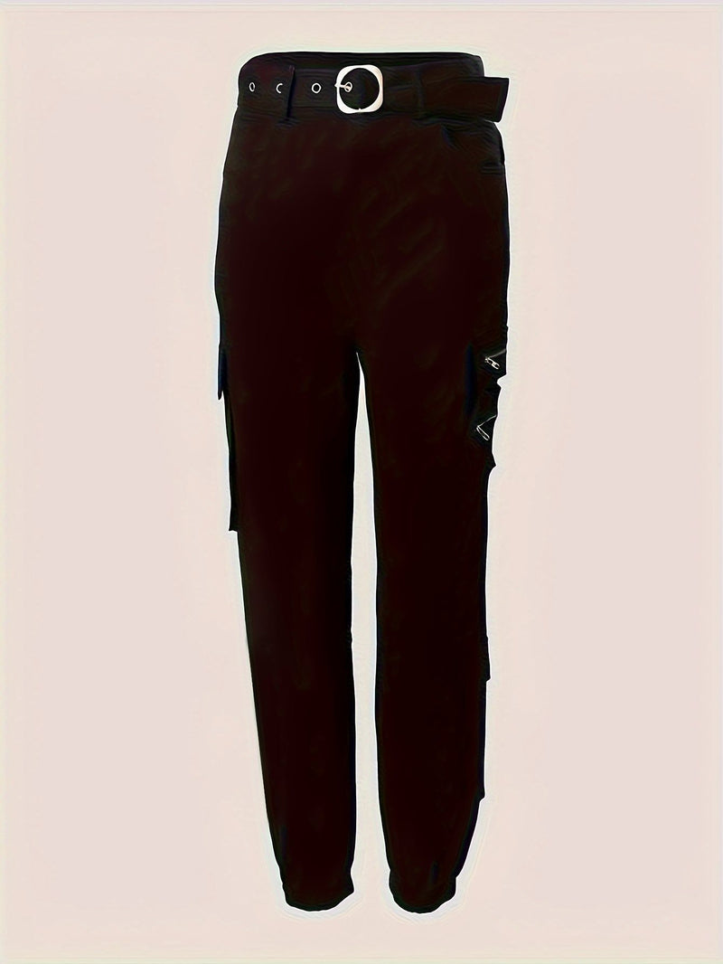 Zipper Pocket Design High Waist Tooling Pants - Blue&Pink