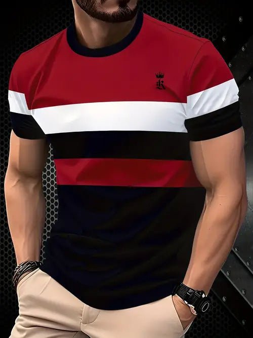 New Fashion Casual High Quality Contrast Color Men's Short Sleeve T-shirt - Blue&Pink