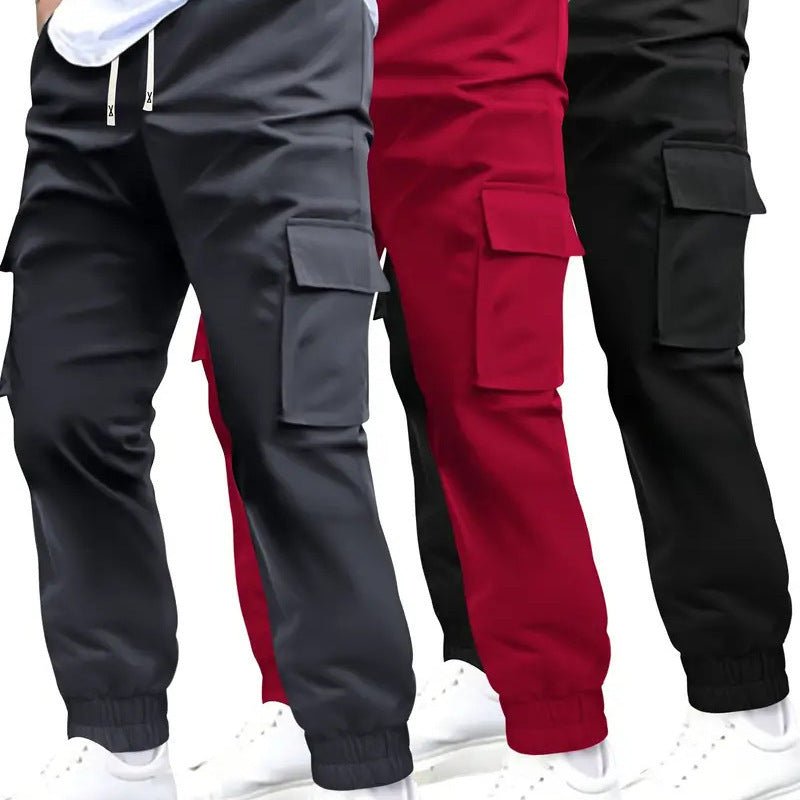 Men's Multi - pocket Workwear Pants Ancient Leisure Tappered Trousers - Blue&Pink