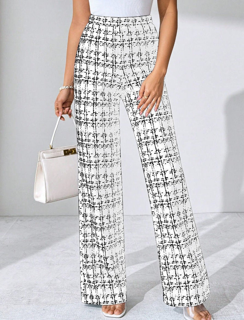 Women's Fashion Casual Plaid Printed Trousers - Blue&Pink