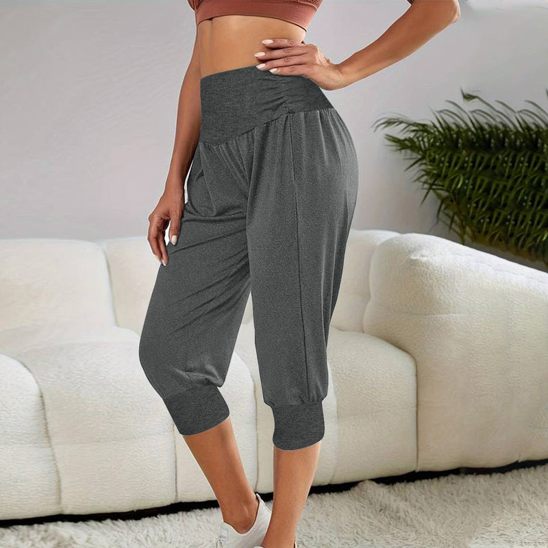 Women's Home Casual Pants High Waist Temperament Ankle - tied Harem Pants - Blue&Pink
