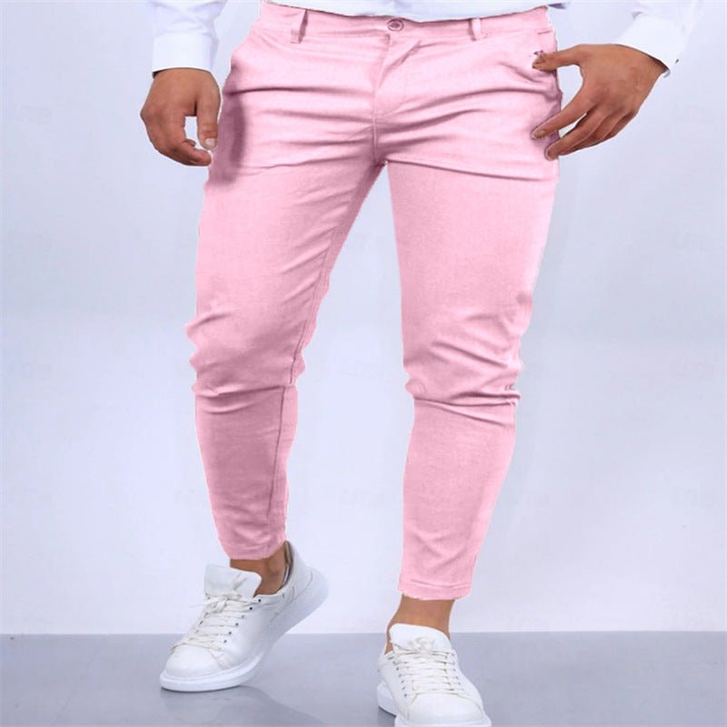 Men's Solid Color Twill Slim Fit Stretch Feet Pants - Blue&Pink