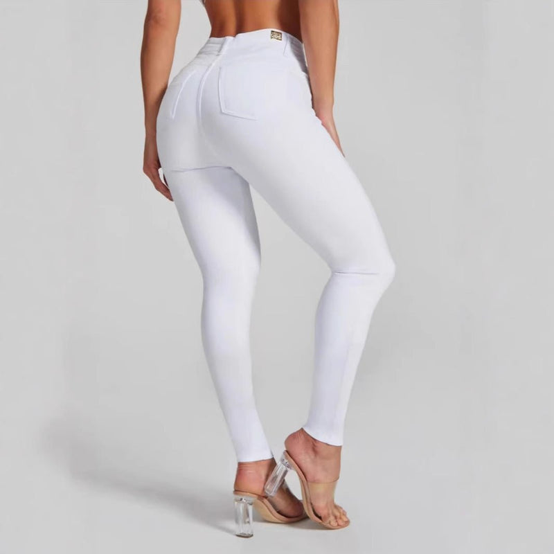 Fashion Black And White High Elasticity Ankle - tied Large Size Hip Lifting Women's Jeans - Blue&Pink