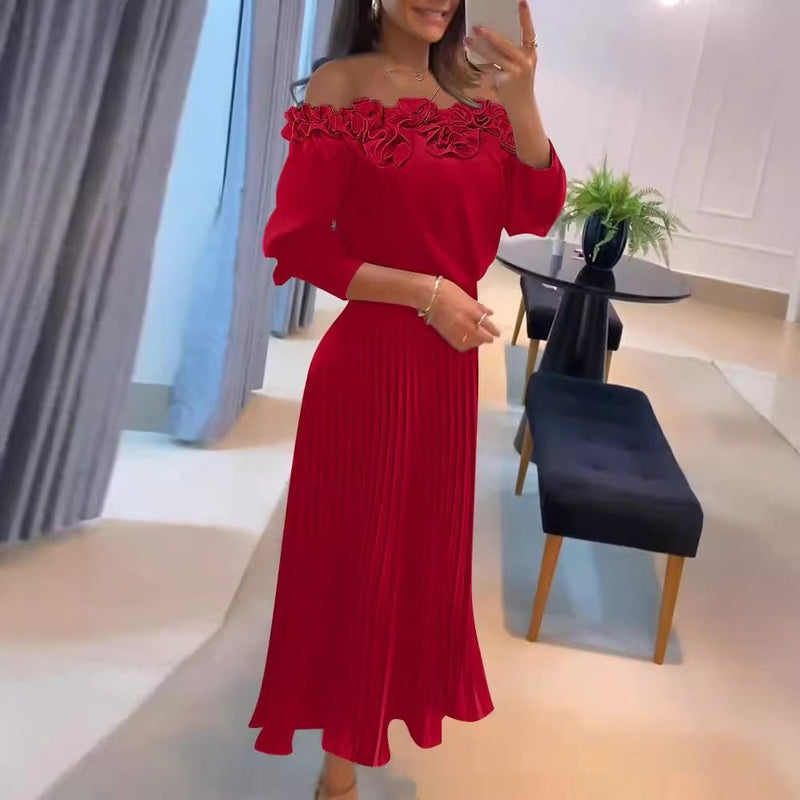 Vestido Plissado Ombros de Fora – Charme e Sofisticação em Cada Movimento - Blue&Pink