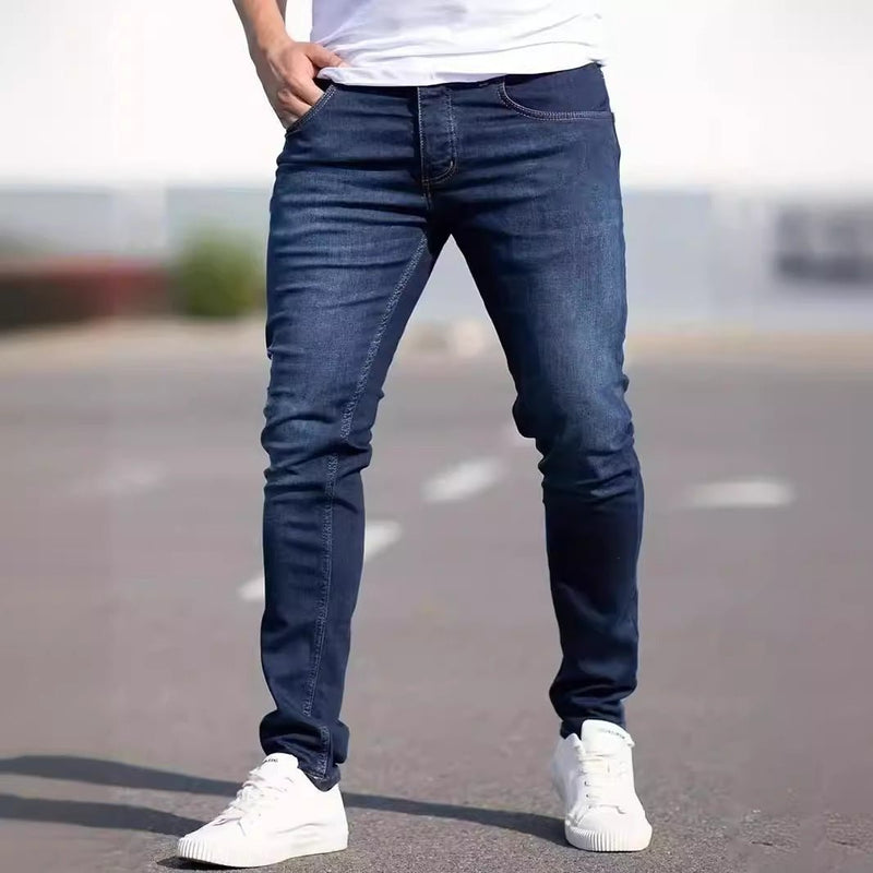 Men's European And American Fashionable Worn Slim Casual Jeans - Blue&Pink