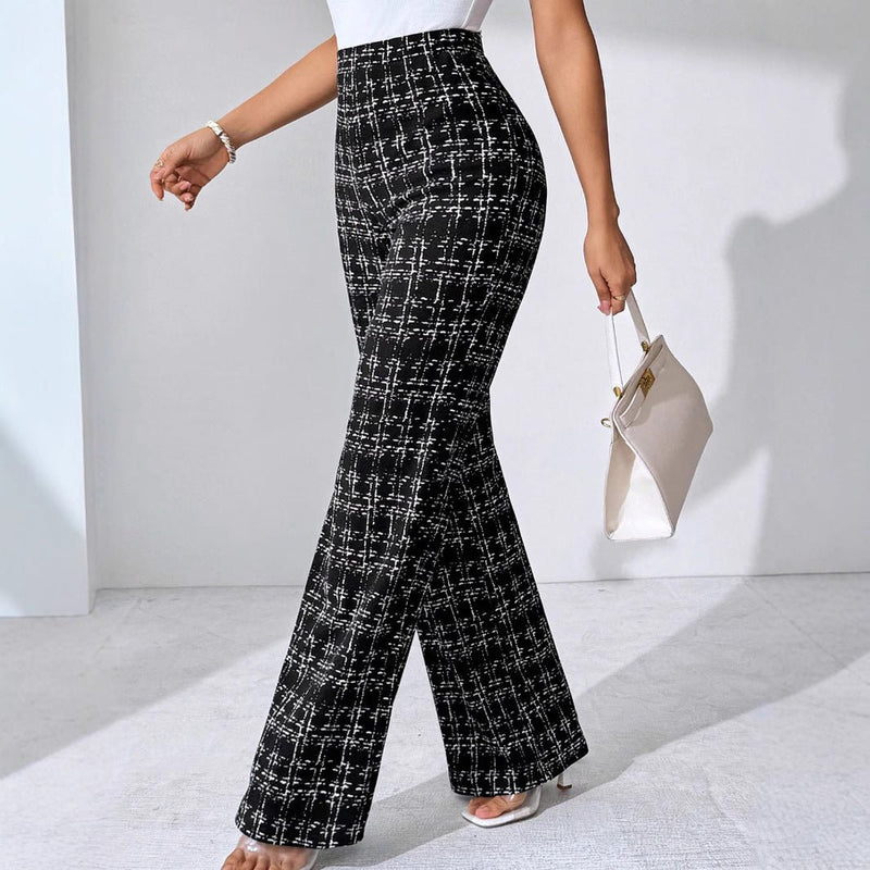 Women's Fashion Casual Plaid Printed Trousers - Blue&Pink