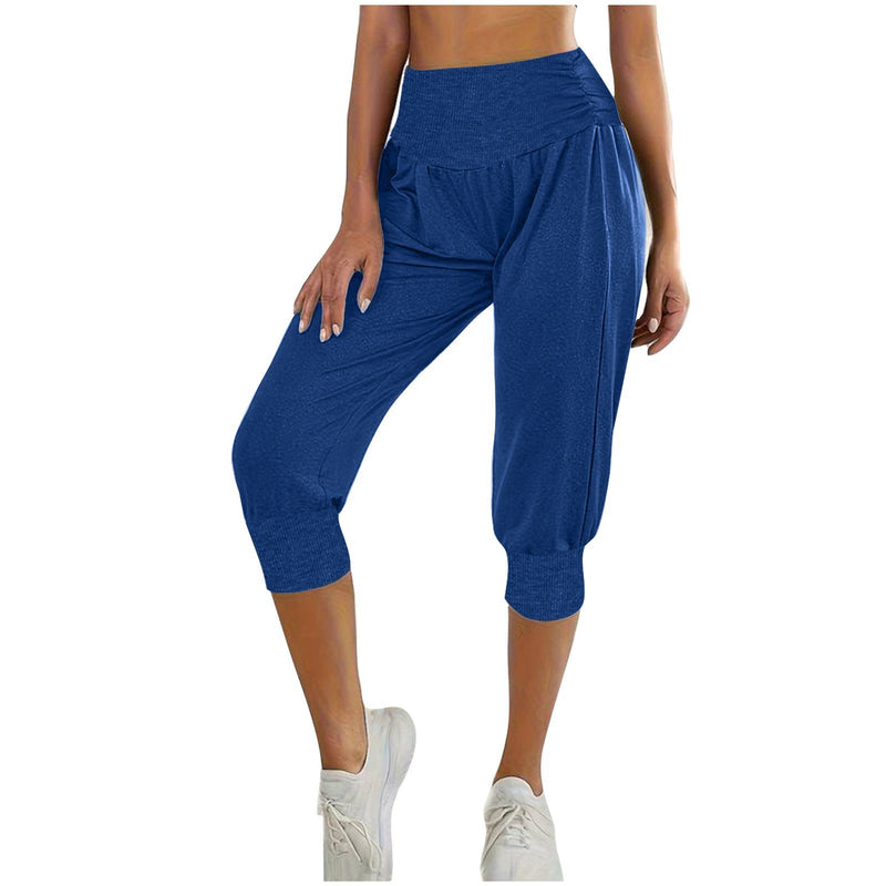 Women's Home Casual Pants High Waist Temperament Ankle - tied Harem Pants - Blue&Pink