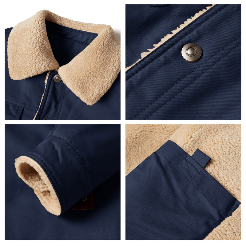 Men's Winter Jacket Lined Sherpa Jacket Warm Trucker Coat Multi Pocket - Blue&Pink